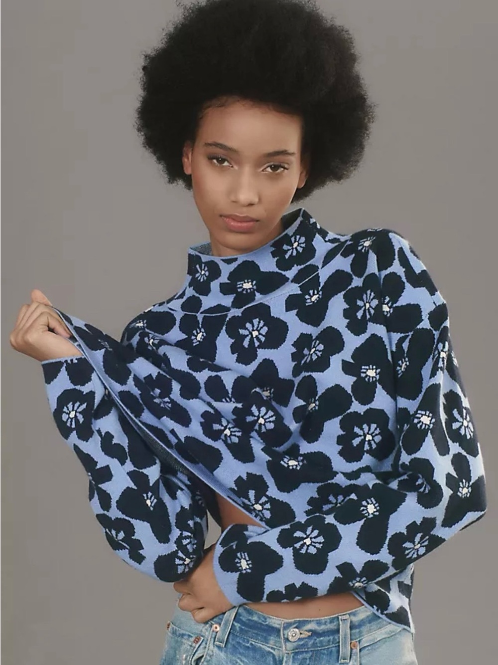 Anthropologie Maeve Floral Mock Neck Sweater